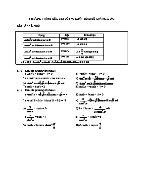Toán 11 - Phương trình bậc hai đối với một hàm số lượng giác